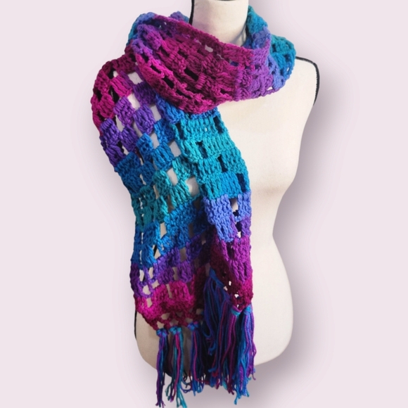 Accessories - Hand Knitted Vibrant Rainbow Fringed Scarf